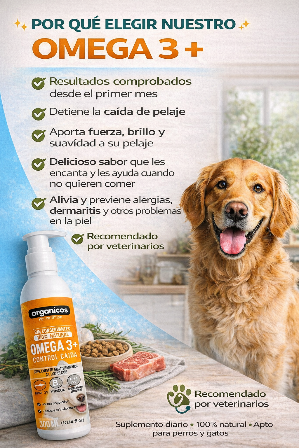 Omega 3 Control Caída — Mejora la Piel, Pelaje y Bienestar en Perros y Gatos
