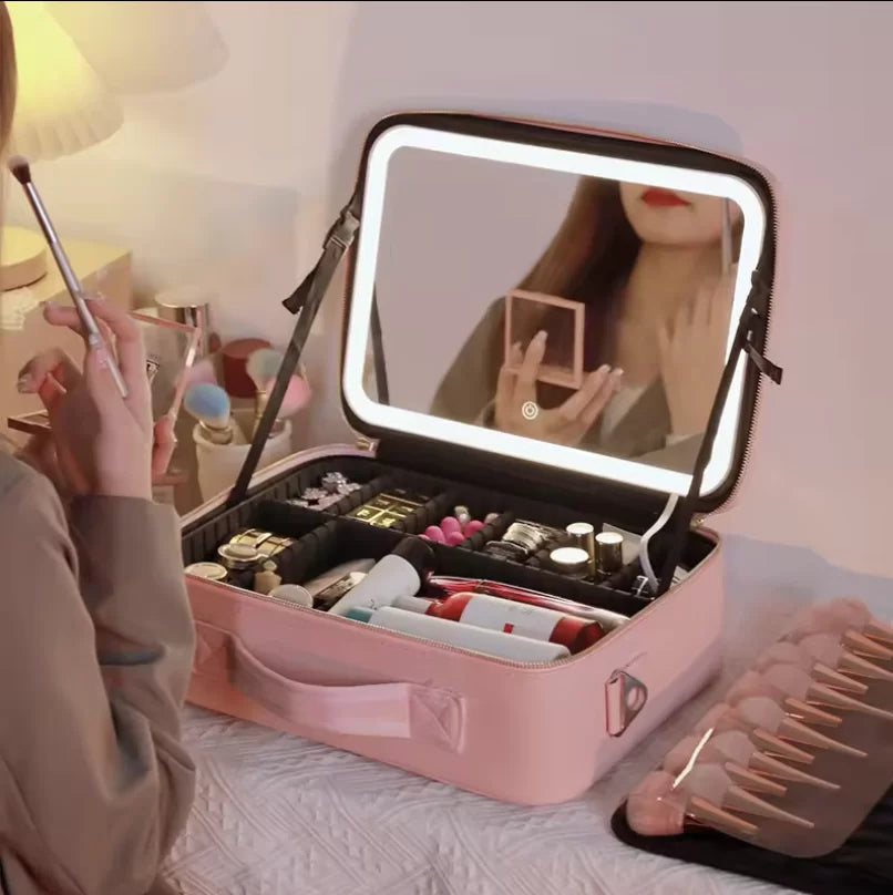 Maletin de Maquillaje Portatil con espejo LED 💖