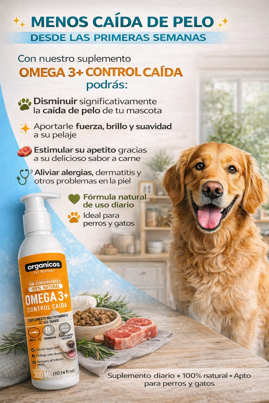 Omega 3 Control Caída — Mejora la Piel, Pelaje y Bienestar en Perros y Gatos