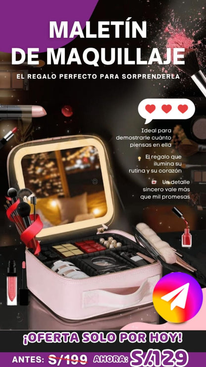 Maletin de Maquillaje Portatil con espejo LED 💖